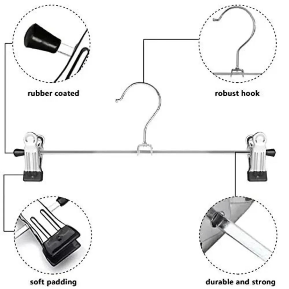 HWAJAN Metal Hangers w/Clips 50 Pack Adjustable Non-Slip for Clothing Heavy Duty
